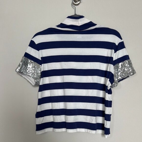 Maeve Anthropologie Sequin Sleeve Striped Baby Tee - Size M - Picture 6 of 13